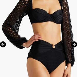NEW Pat Bo Black High Waist Monstera Crochet bikini Bottoms M
